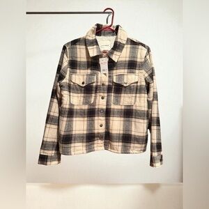 NWT Lucky Brand Women’s Size Small Black & Cream Sherpa Lined Flannel Shacket